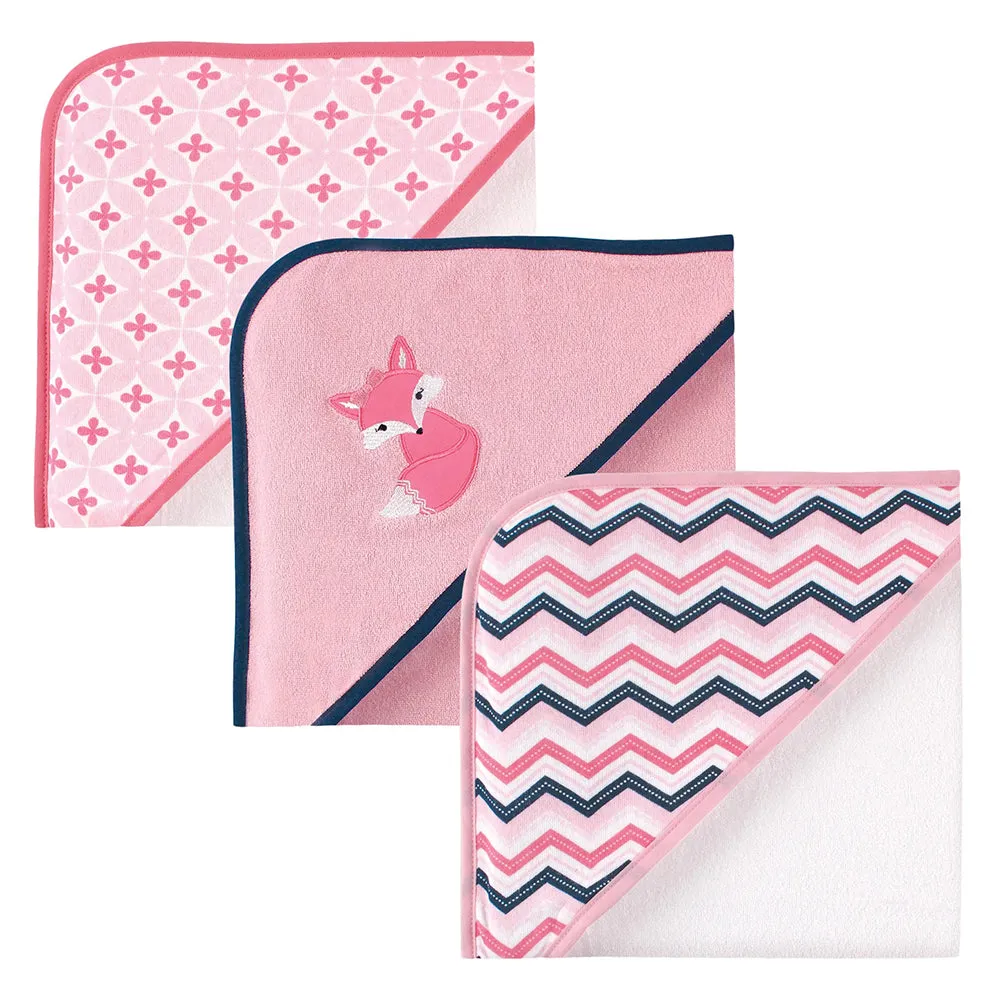 3-Pack Pink Fox Hooded Towels 05253