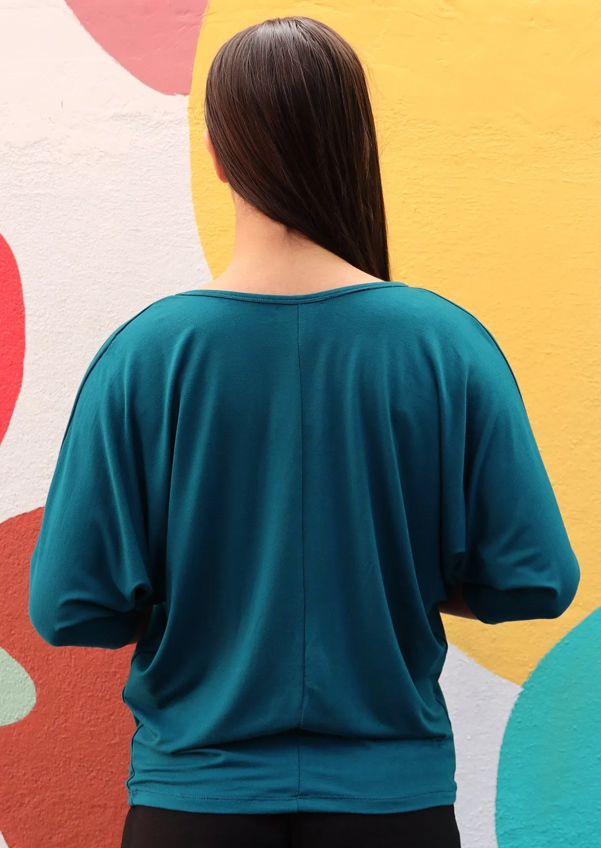 3/4 Sleeve V-neck Batwing Top Teal