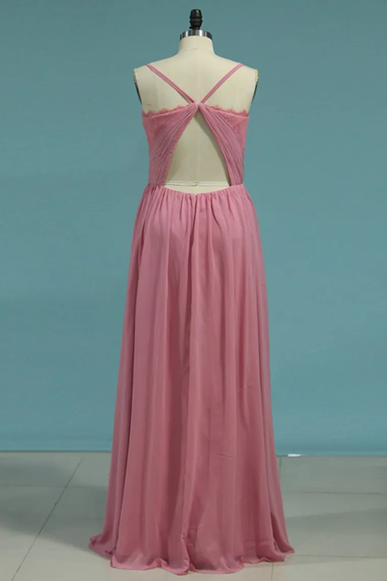 A Line Bridesmaid Dresses Spanghetti Straps Chiffon Floor Length