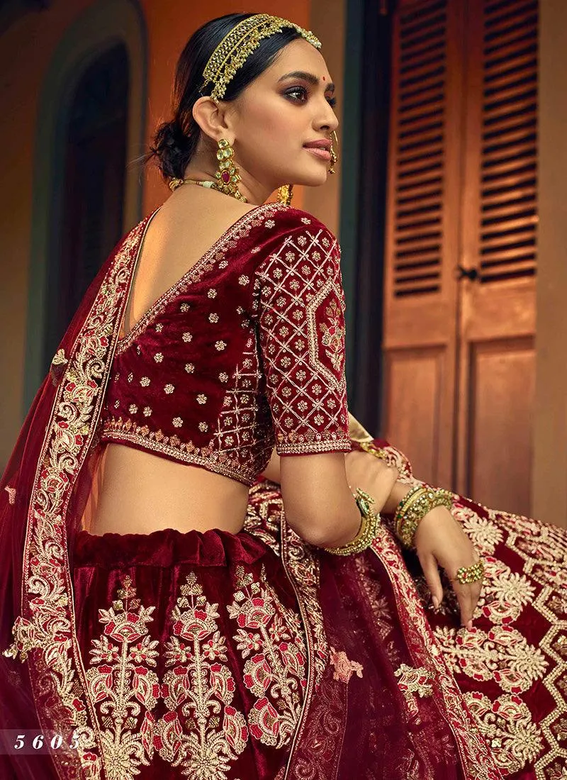 Admiring Sequins And Dori Work Maroon Color Velvet Base Lehenga