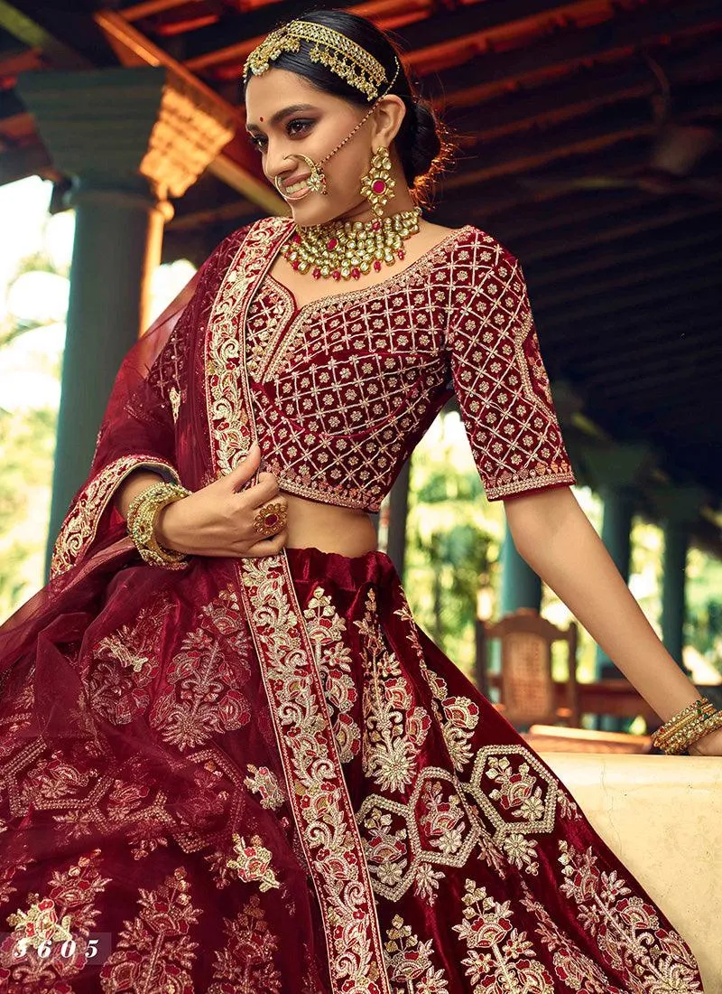 Admiring Sequins And Dori Work Maroon Color Velvet Base Lehenga