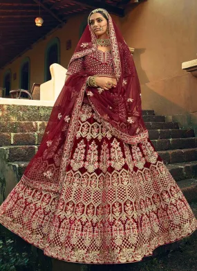 Admiring Sequins And Dori Work Maroon Color Velvet Base Lehenga