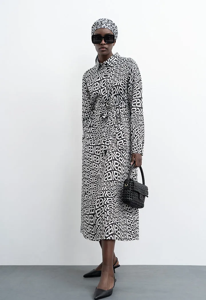 All Over Monogram Wavy Patterned Shirt Dress