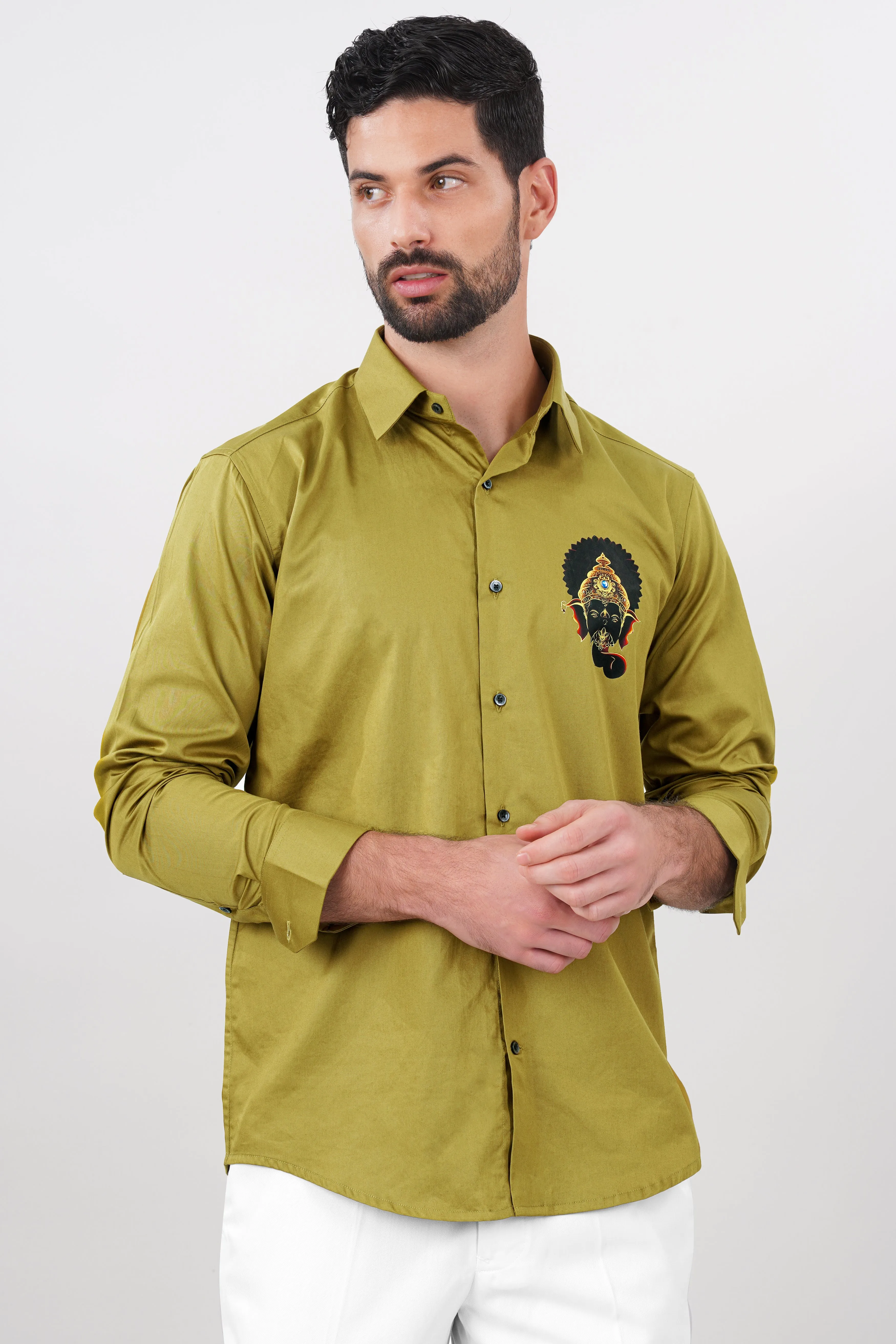 Alpine Brown Lord Ganesha Printed Subtle Sheen Super Soft Premium Cotton Designer Shirt