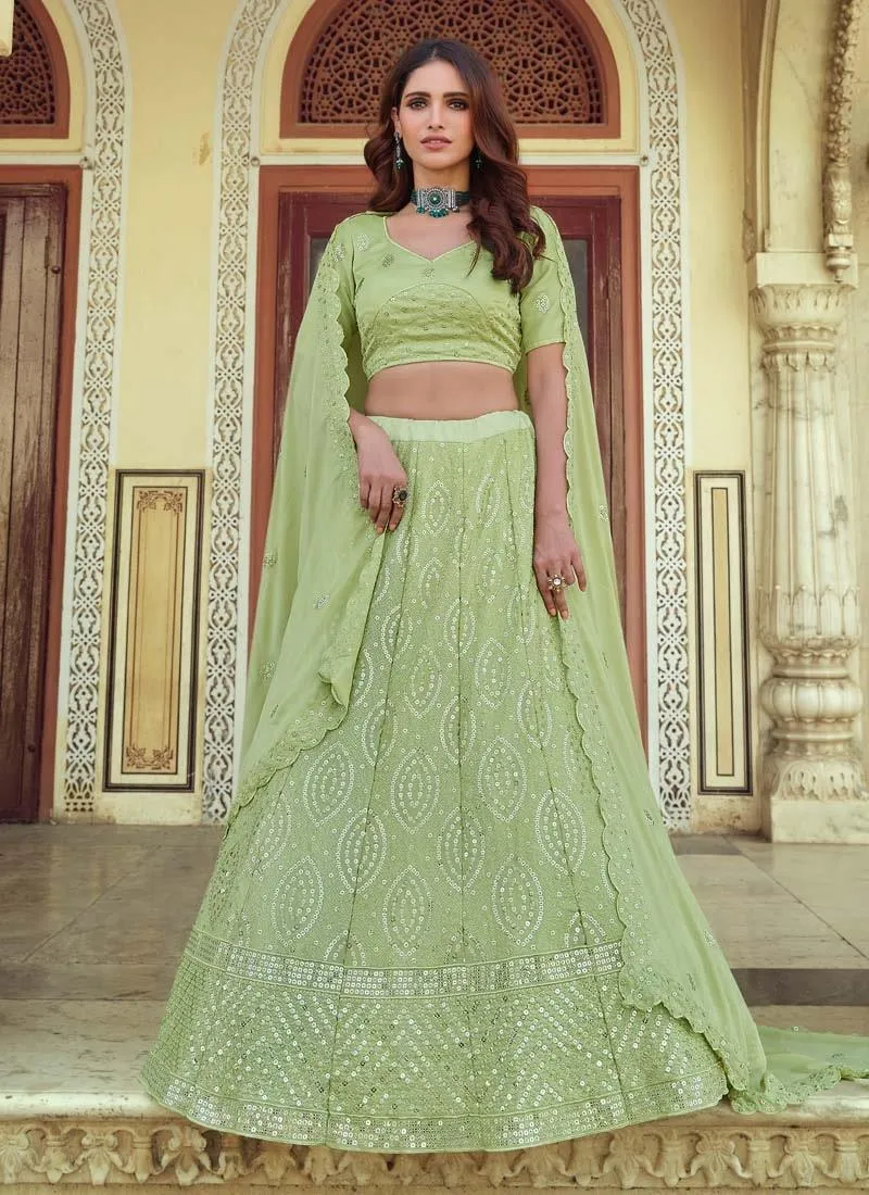 Amazing Green Color Georgette Base Sequins Work Designer Lehenga Choli