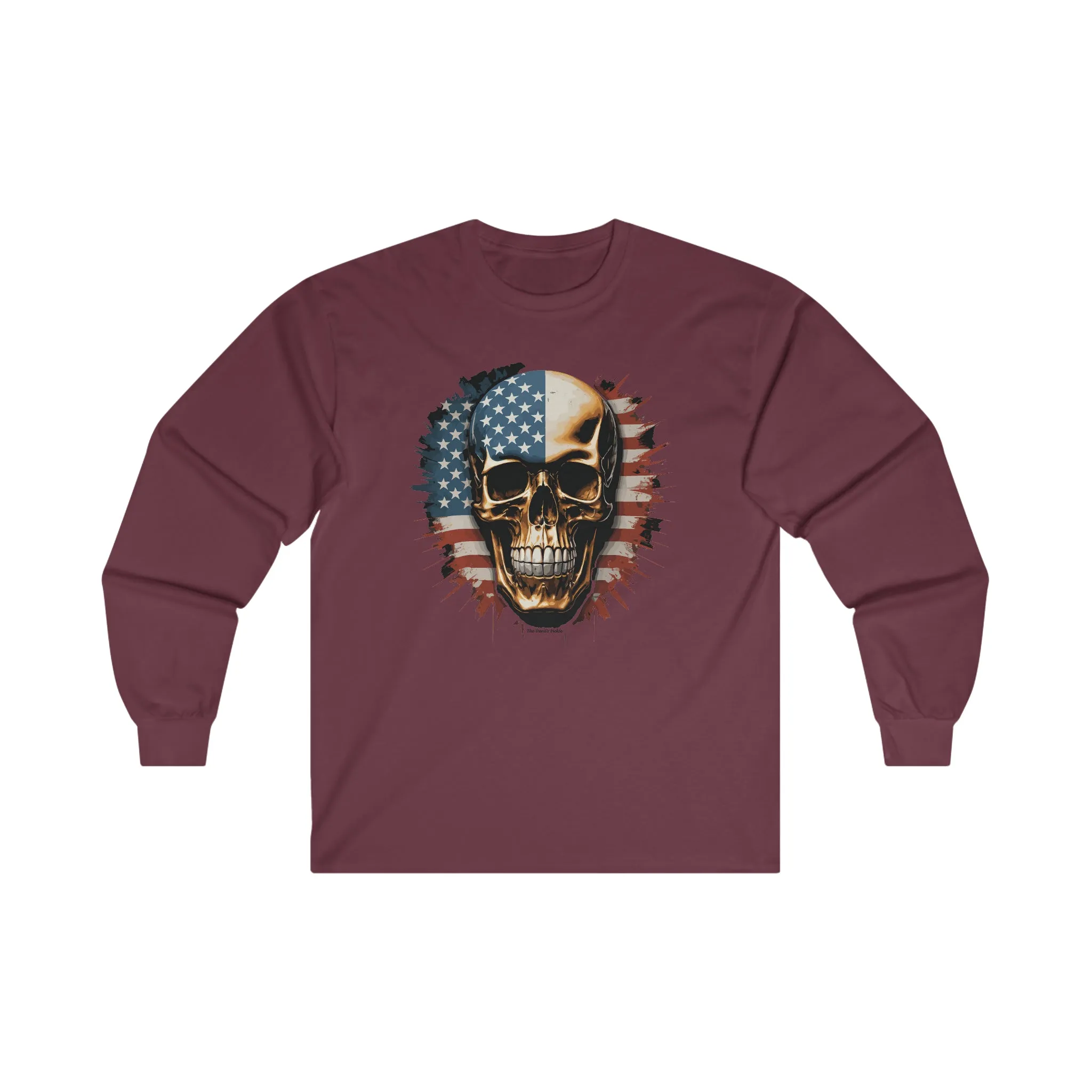 American Flag Skull Long Sleeve Tee