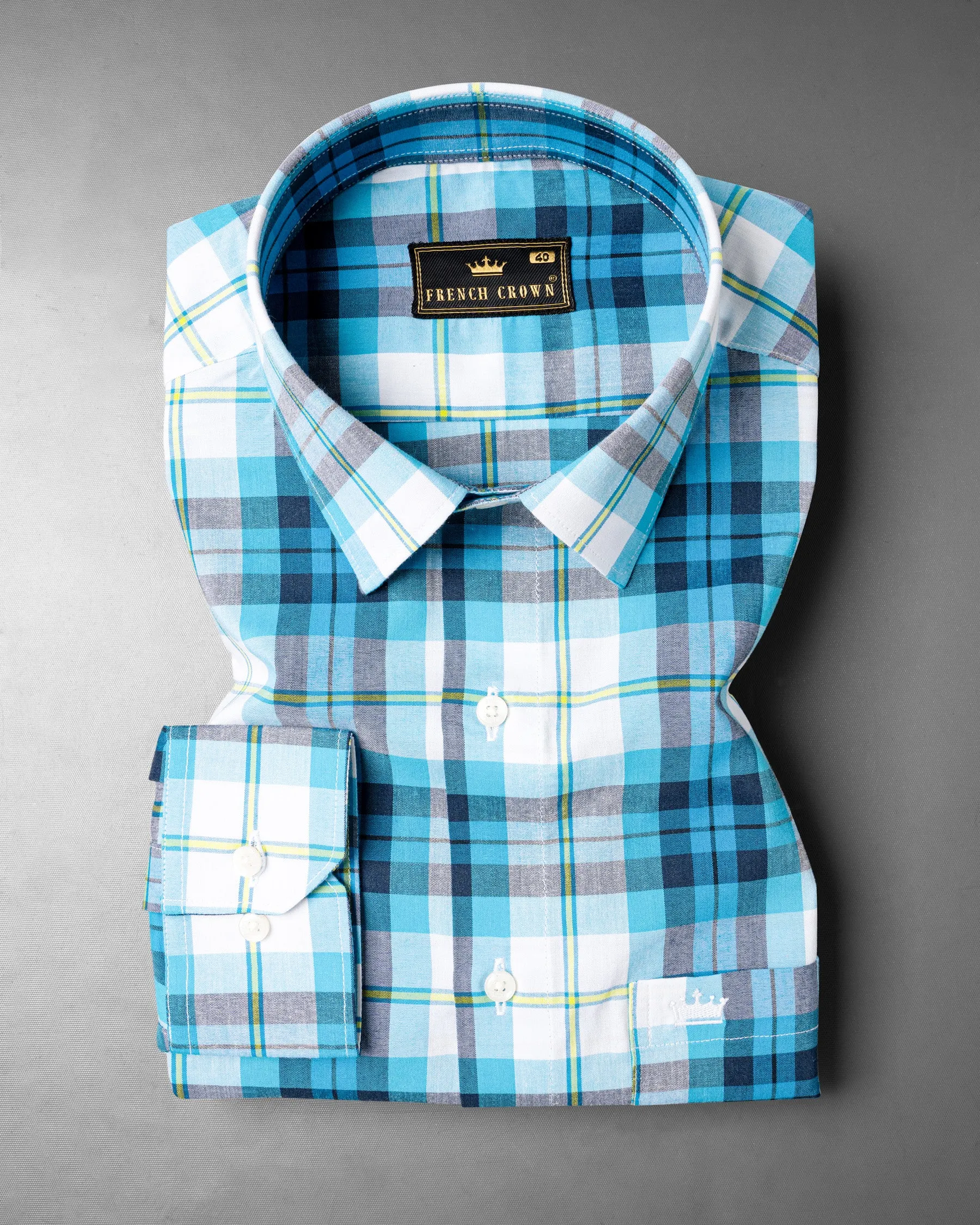 Anakiwa Blue and White Plaid Premium Twill Textured Premium Cotton Shirt