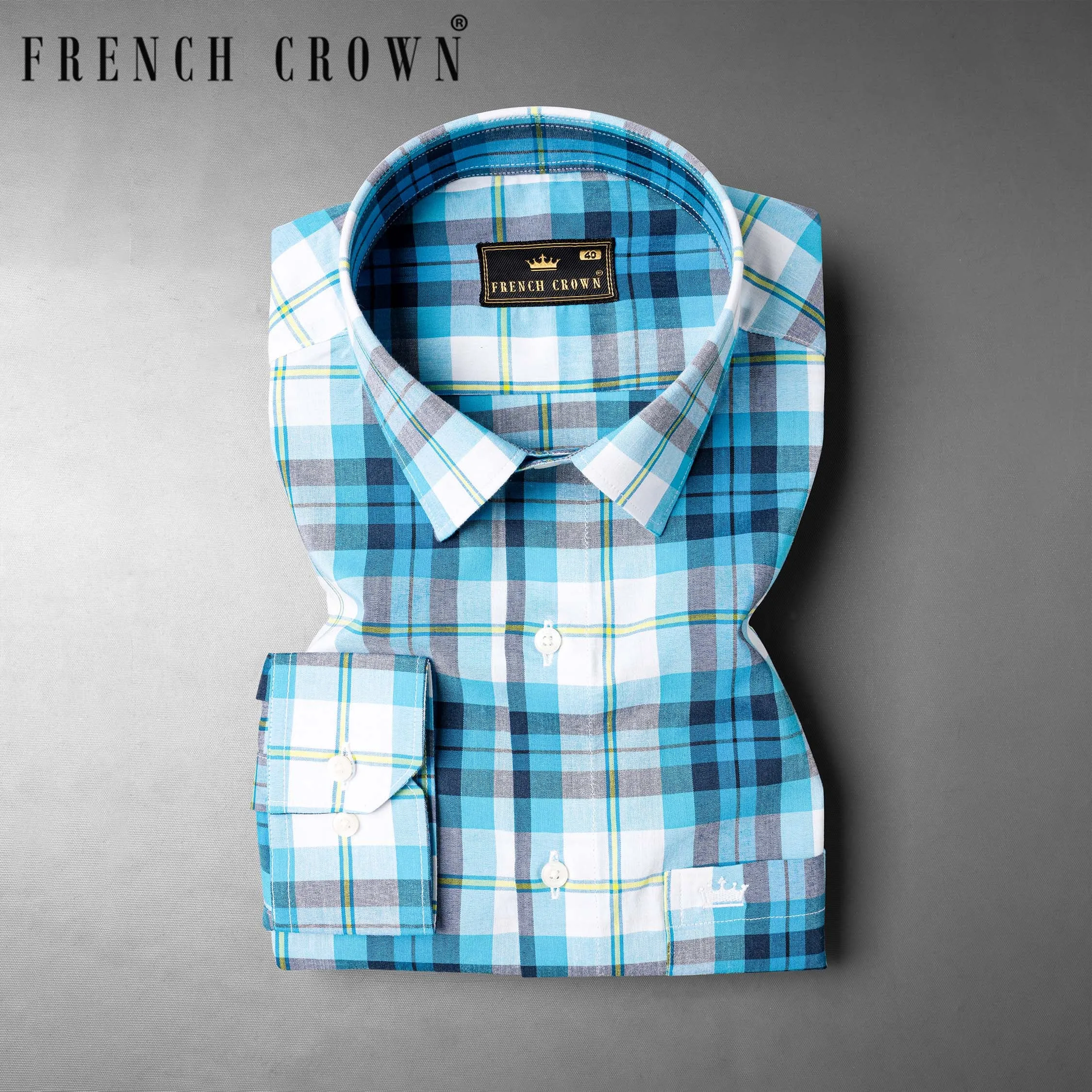 Anakiwa Blue and White Plaid Premium Twill Textured Premium Cotton Shirt