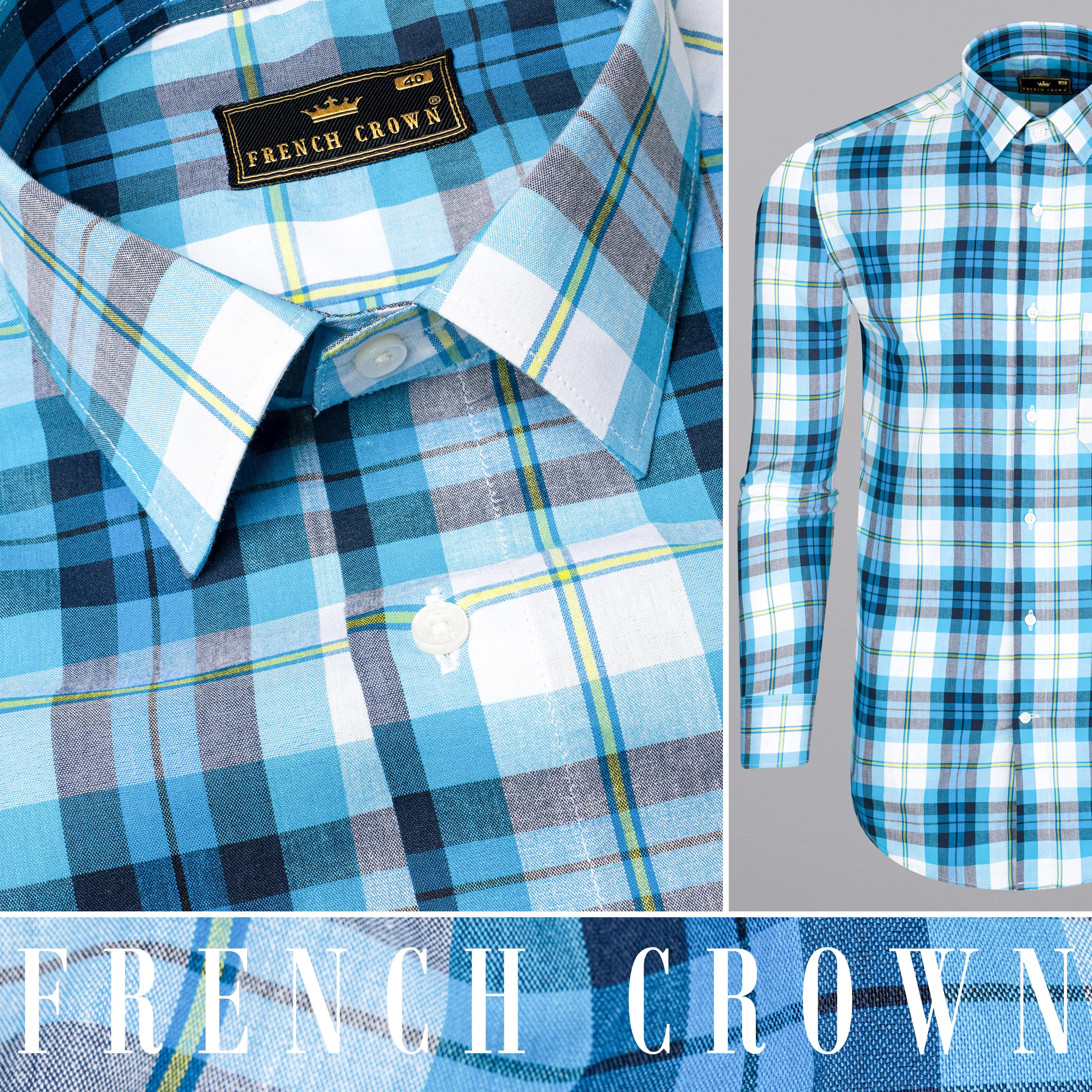 Anakiwa Blue and White Plaid Premium Twill Textured Premium Cotton Shirt