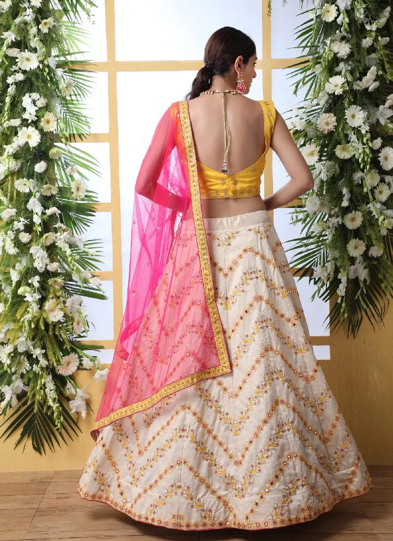 Angelic Off White Zari Mirror Work Lehenga Choli Set