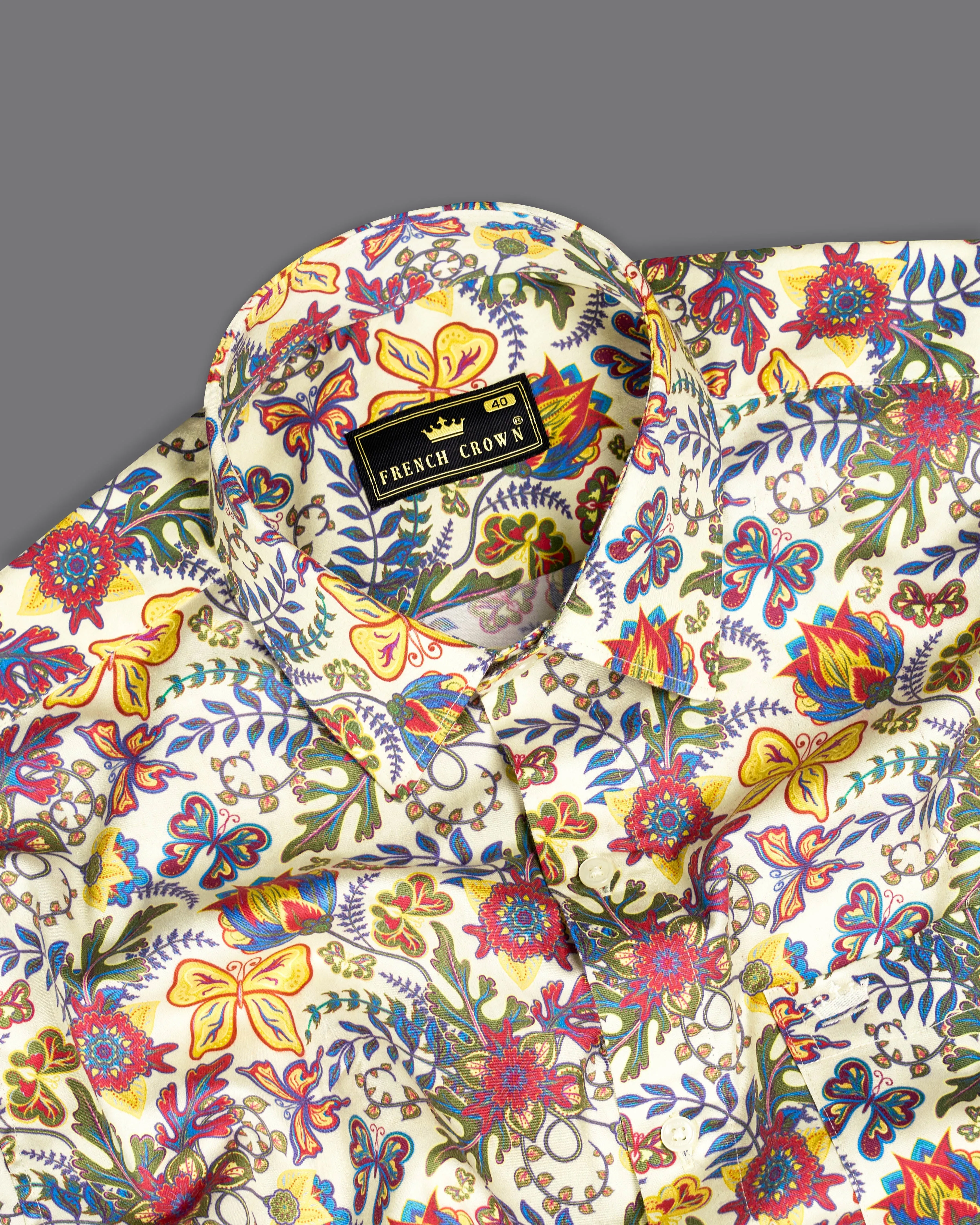 Antique Cream Multicolour Tropical Printed Super Soft Premium Cotton Shirt