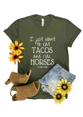 Army Green Eat Tacos & Ride Horses Short Sleeve Graphic Tee