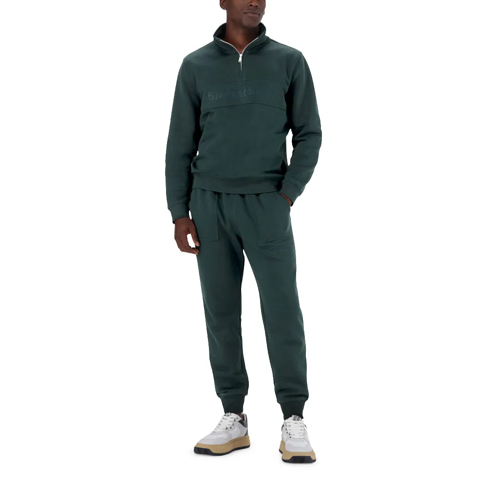 ASHER PINE GREEN  COLLARED FLEECE SWEAT WITH 1/4/ ZIP