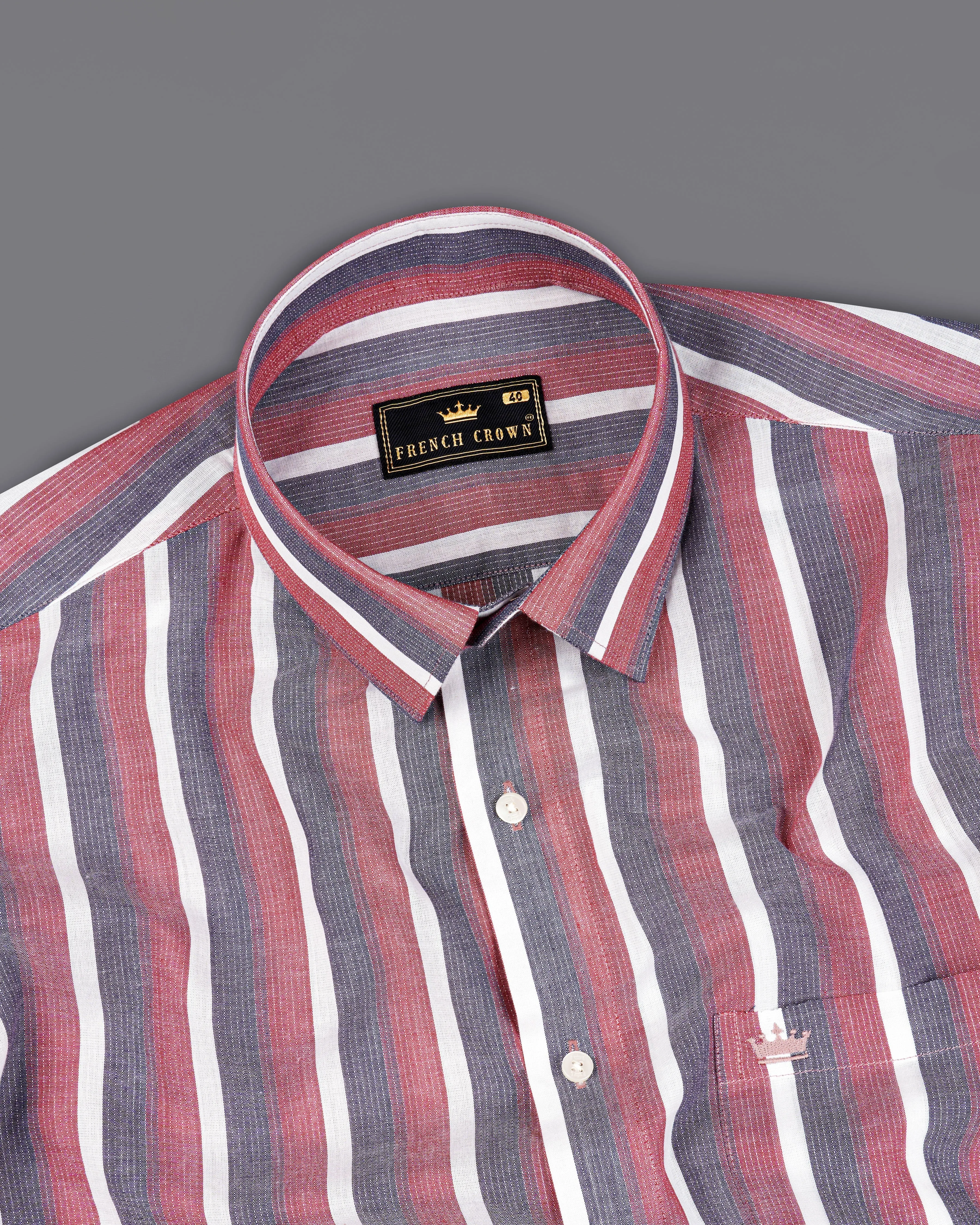 Bashful Pink with Shuttle Gray Striped Dobby Textured Premium Giza Cotton Shirt