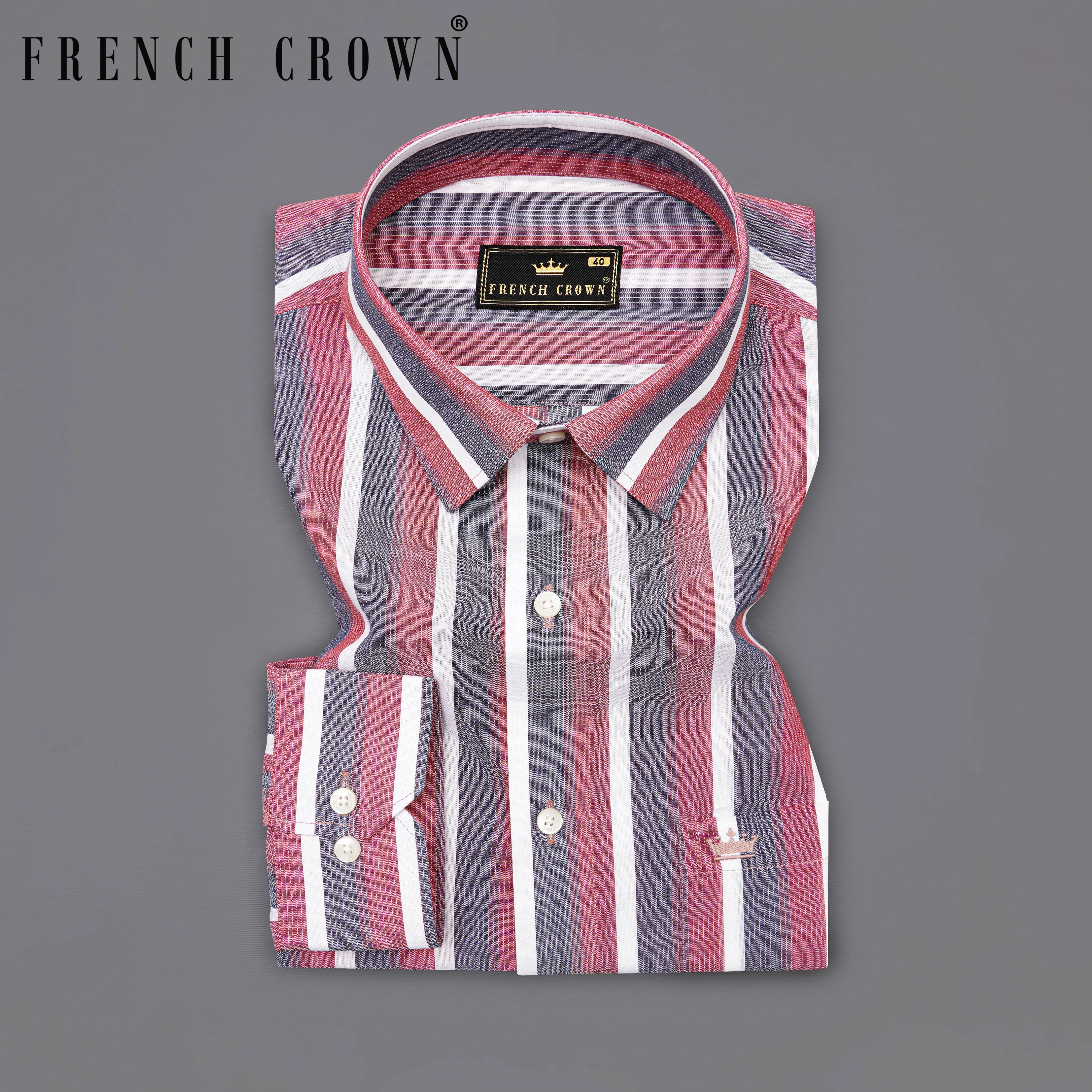 Bashful Pink with Shuttle Gray Striped Dobby Textured Premium Giza Cotton Shirt