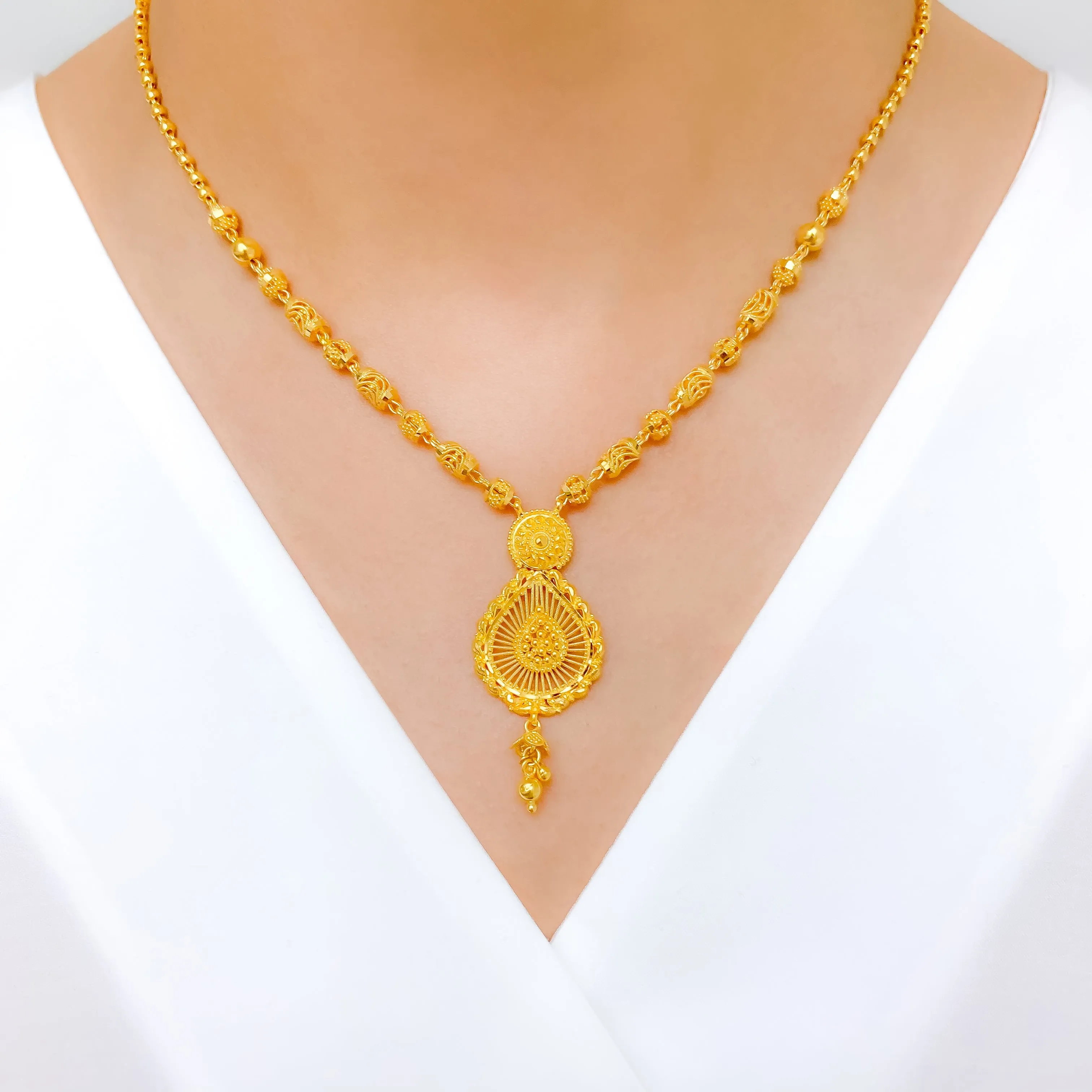 Beaded Radiant Pear Drop Gold Necklace