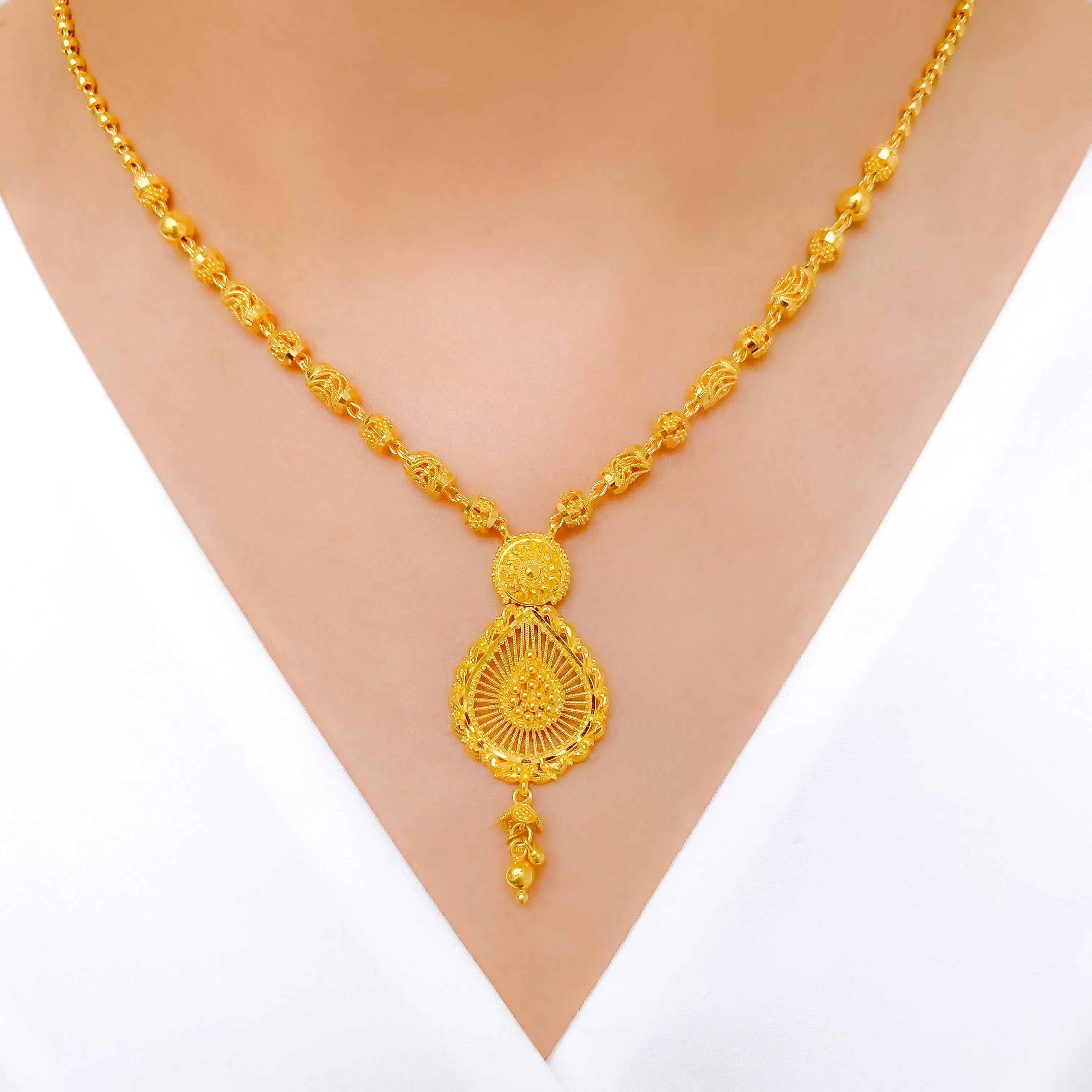 Beaded Radiant Pear Drop Gold Necklace