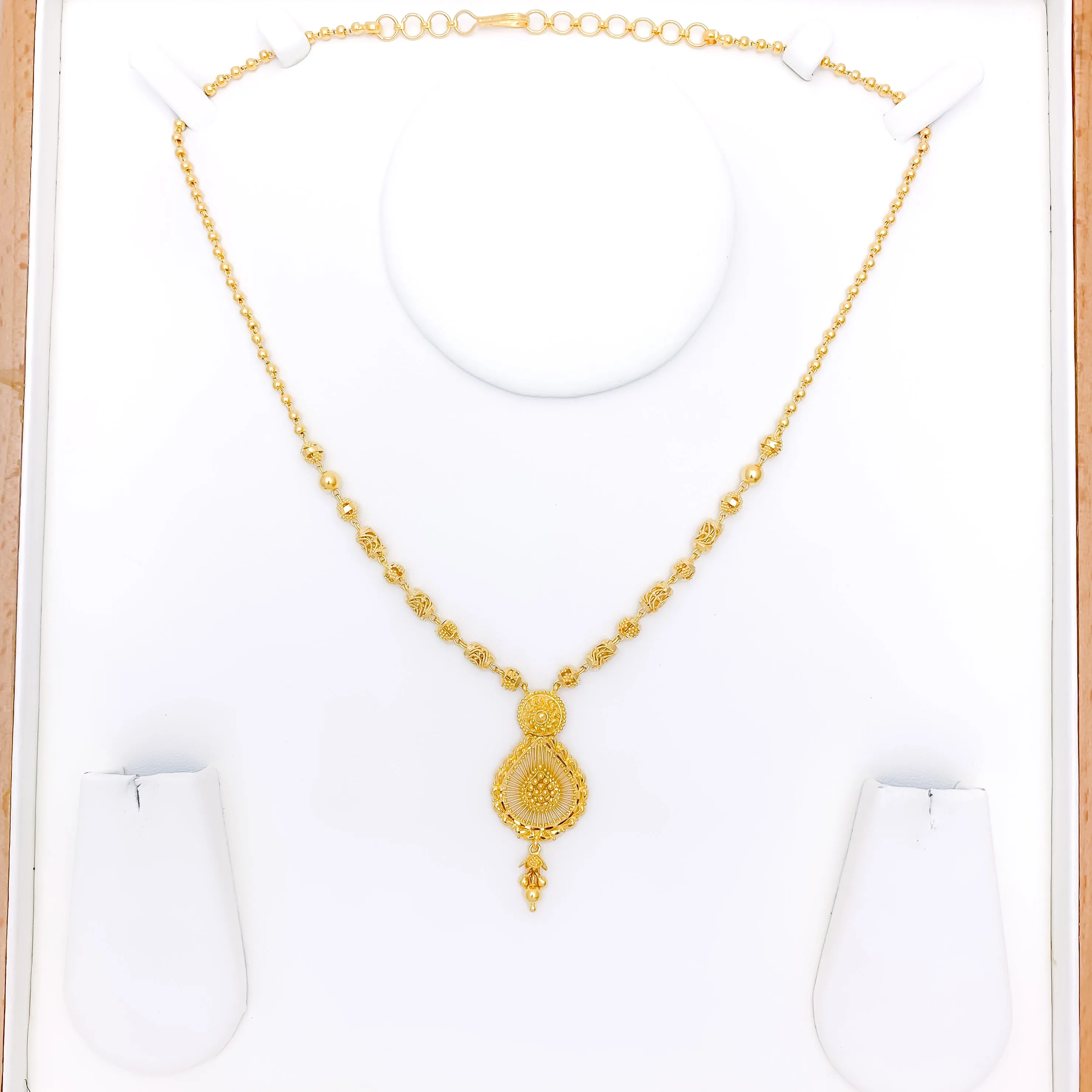 Beaded Radiant Pear Drop Gold Necklace