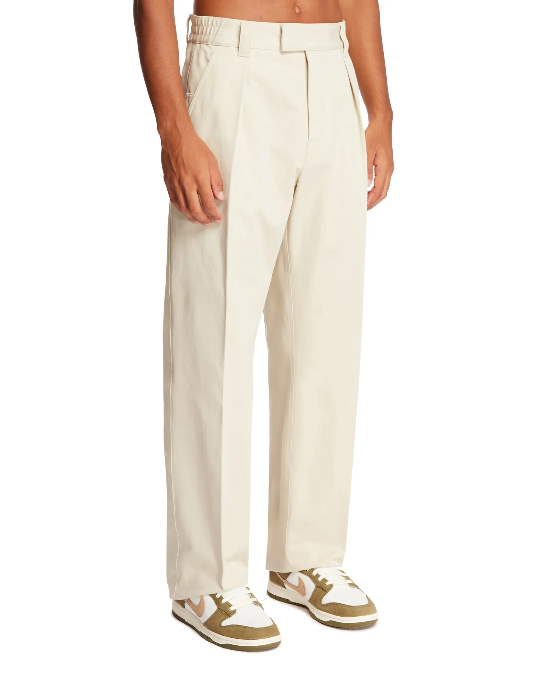 Beige Cotton Straight Leg Pants