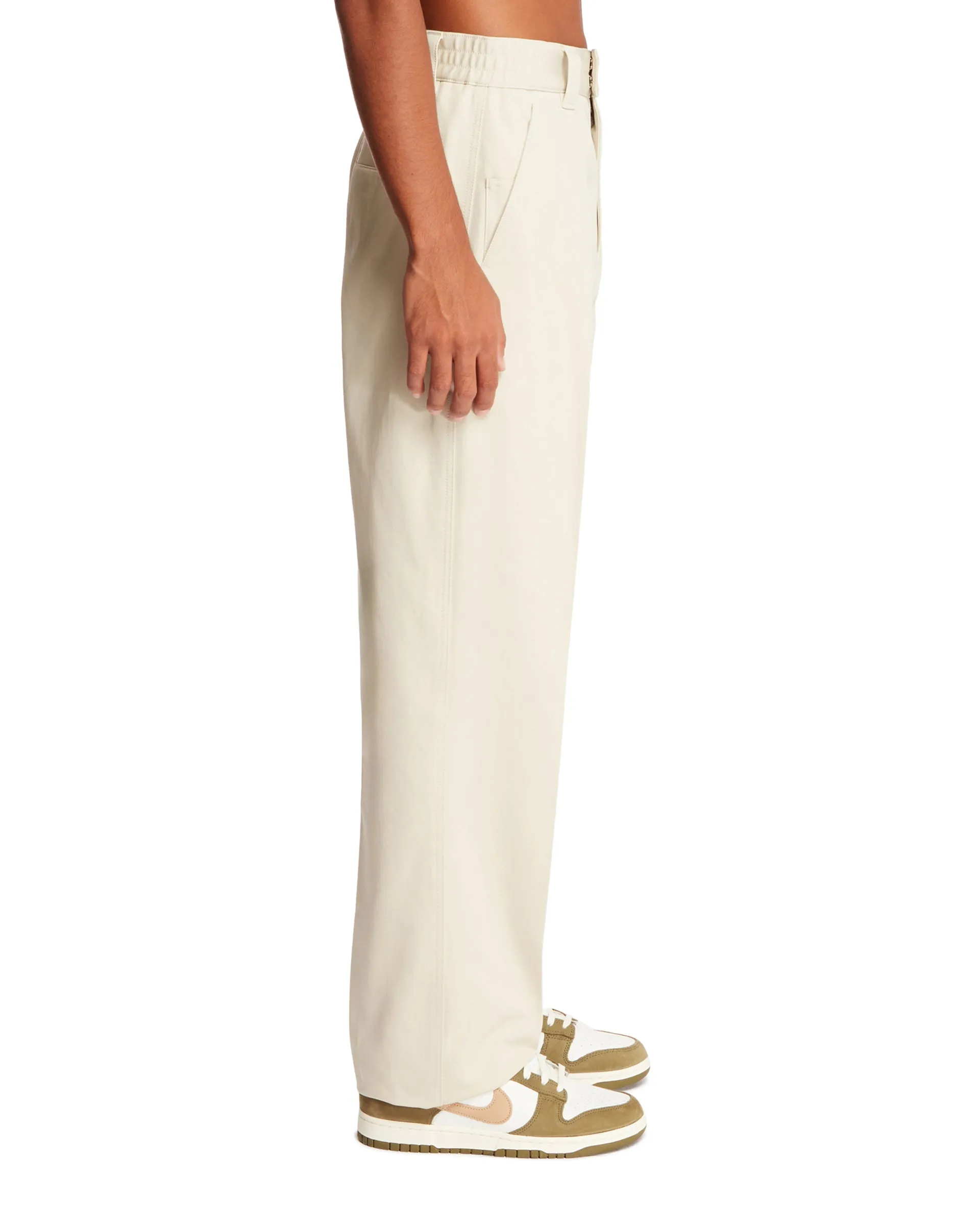 Beige Cotton Straight Leg Pants