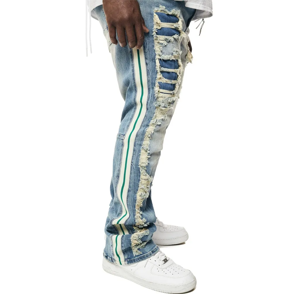 Big and Tall - Laser Striped Stacked Denim Jeans - Osaka Blue