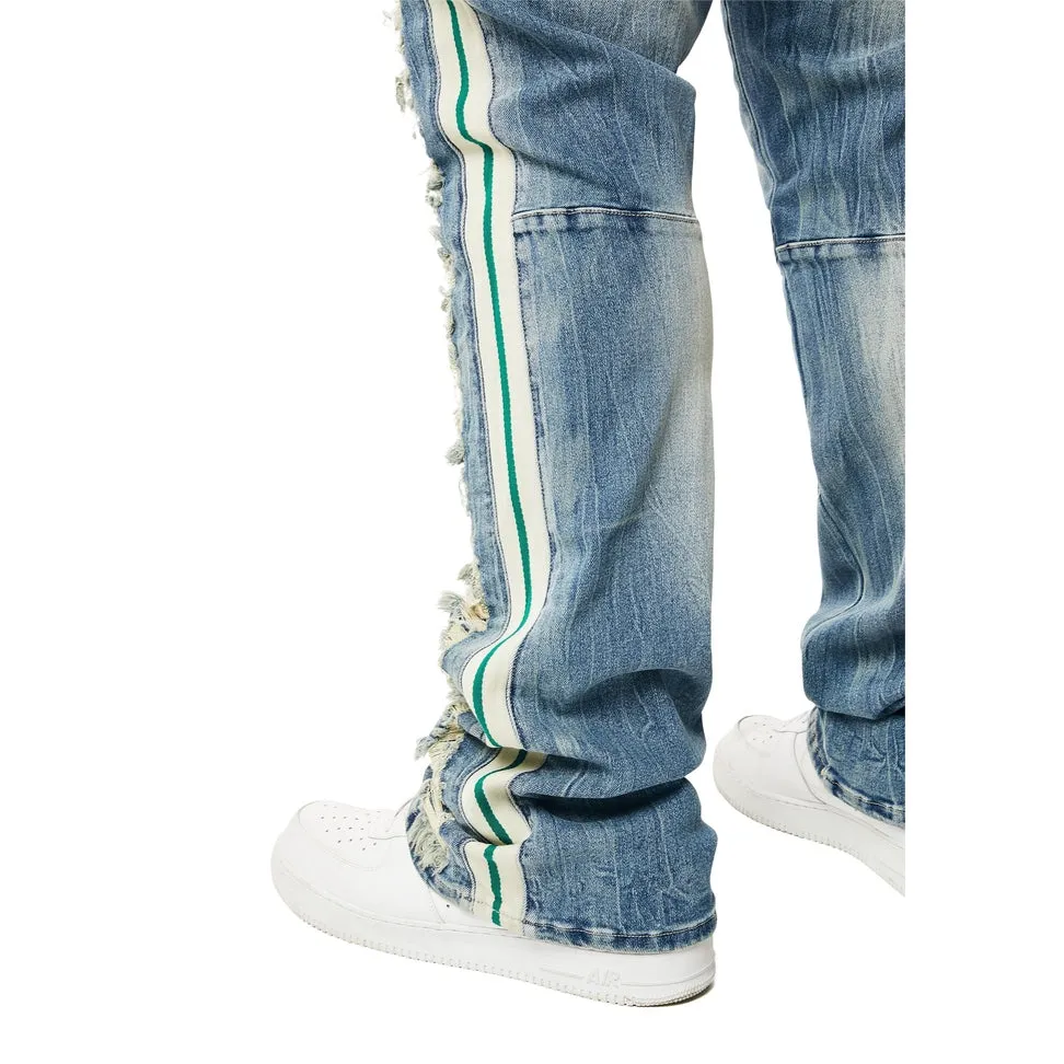 Big and Tall - Laser Striped Stacked Denim Jeans - Osaka Blue