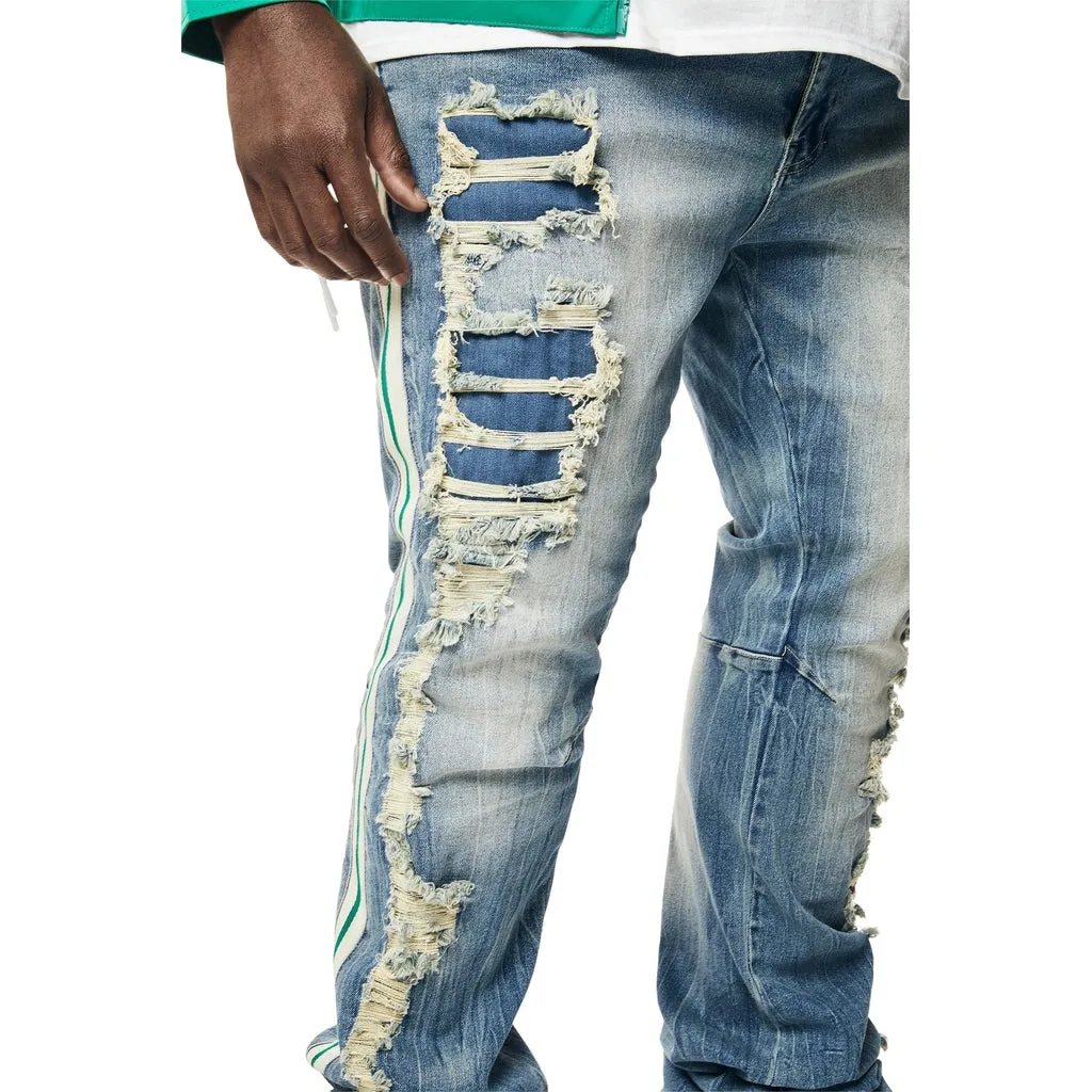 Big and Tall - Laser Striped Stacked Denim Jeans - Osaka Blue