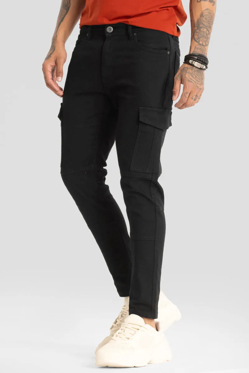 Skinny Fit Black Cargo Style Jeans for Men