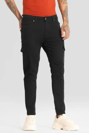 Skinny Fit Black Cargo Style Jeans for Men