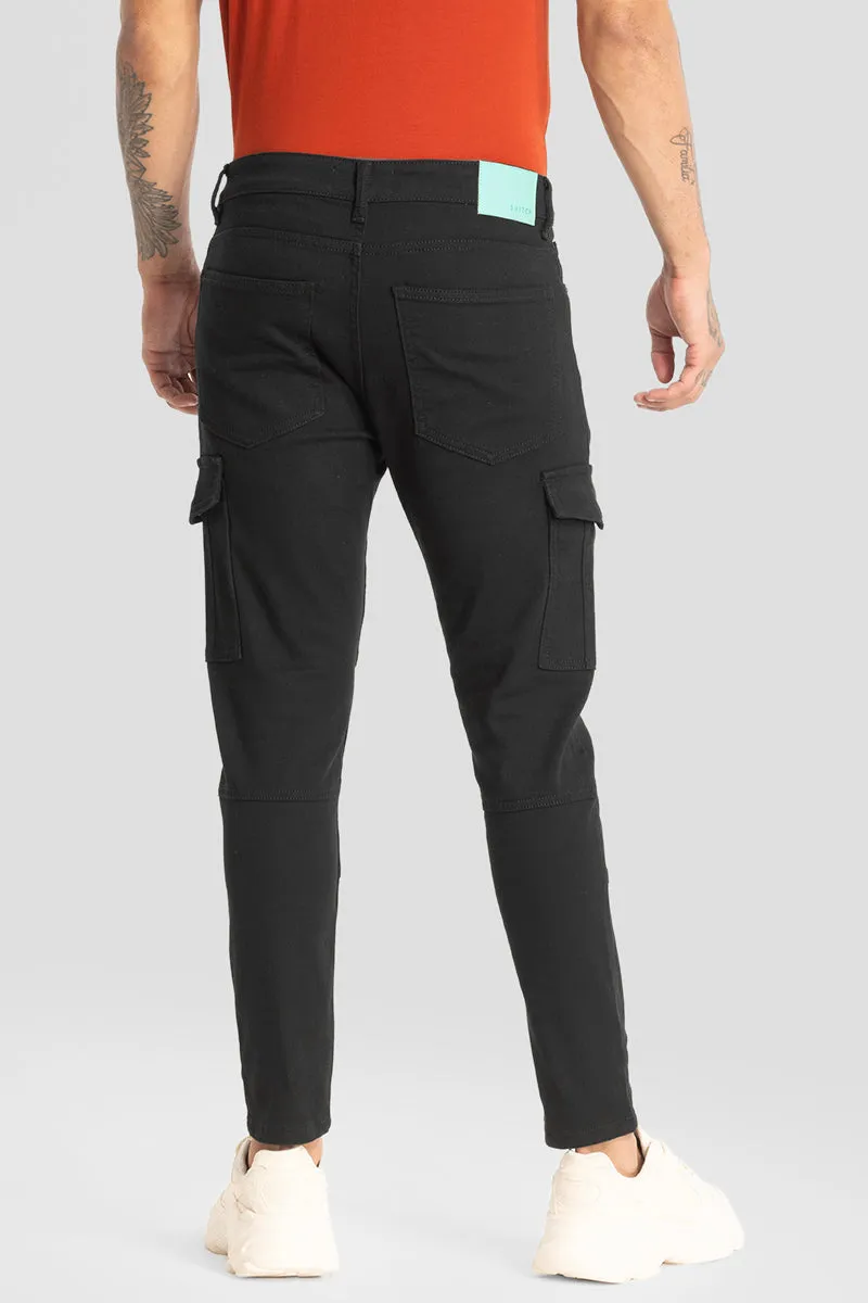 Skinny Fit Black Cargo Style Jeans for Men