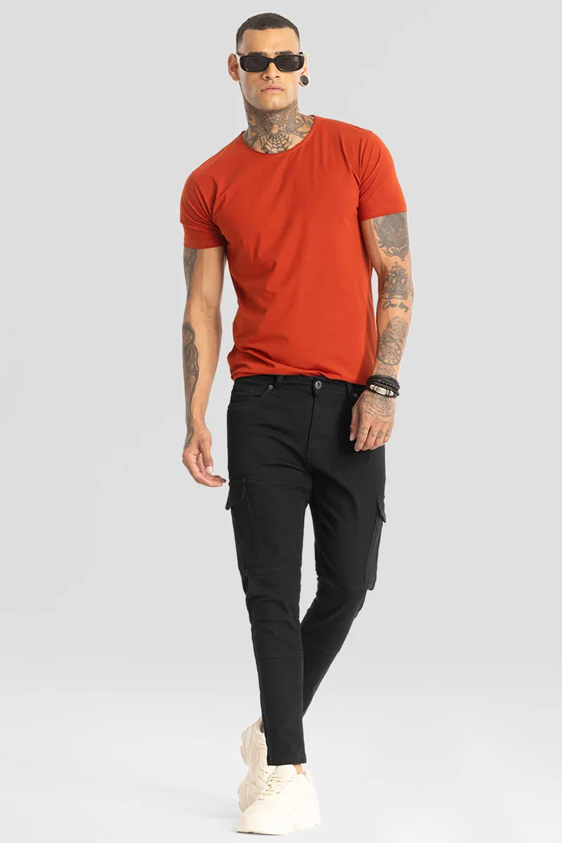 Skinny Fit Black Cargo Style Jeans for Men