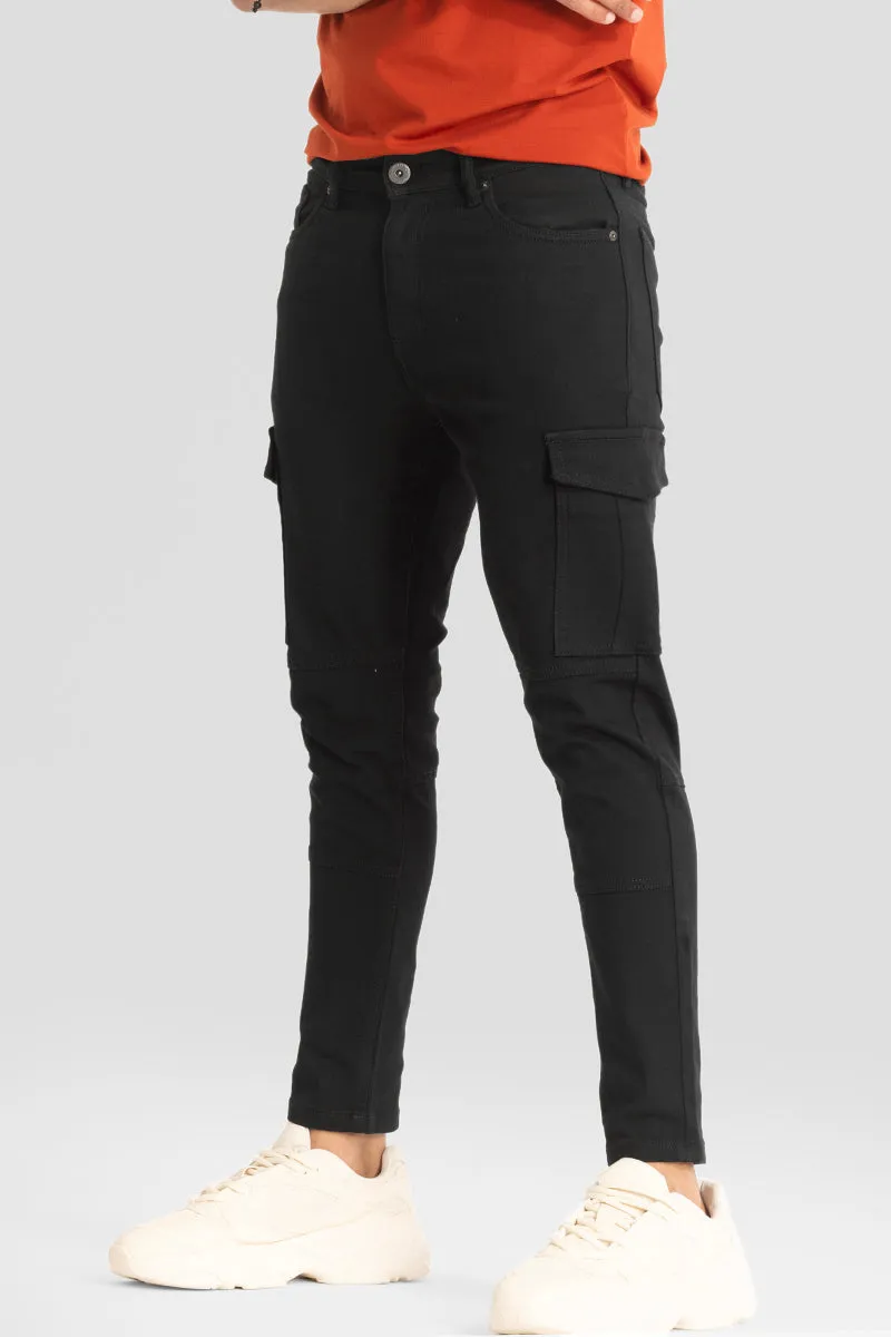 Skinny Fit Black Cargo Style Jeans for Men