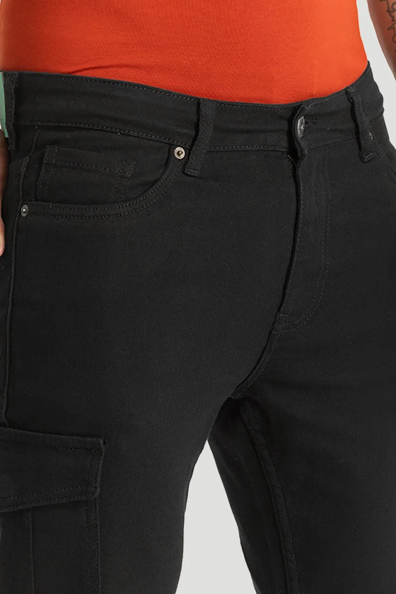 Skinny Fit Black Cargo Style Jeans for Men