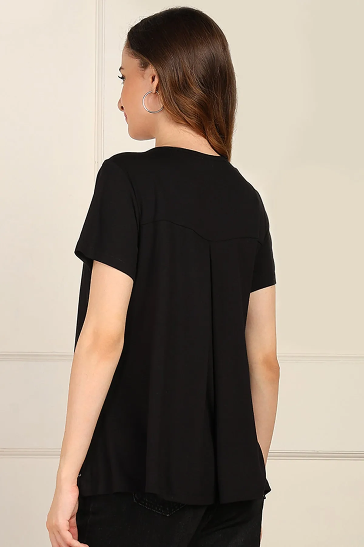 Black Front & Back Pleated Zipless Nursing Top