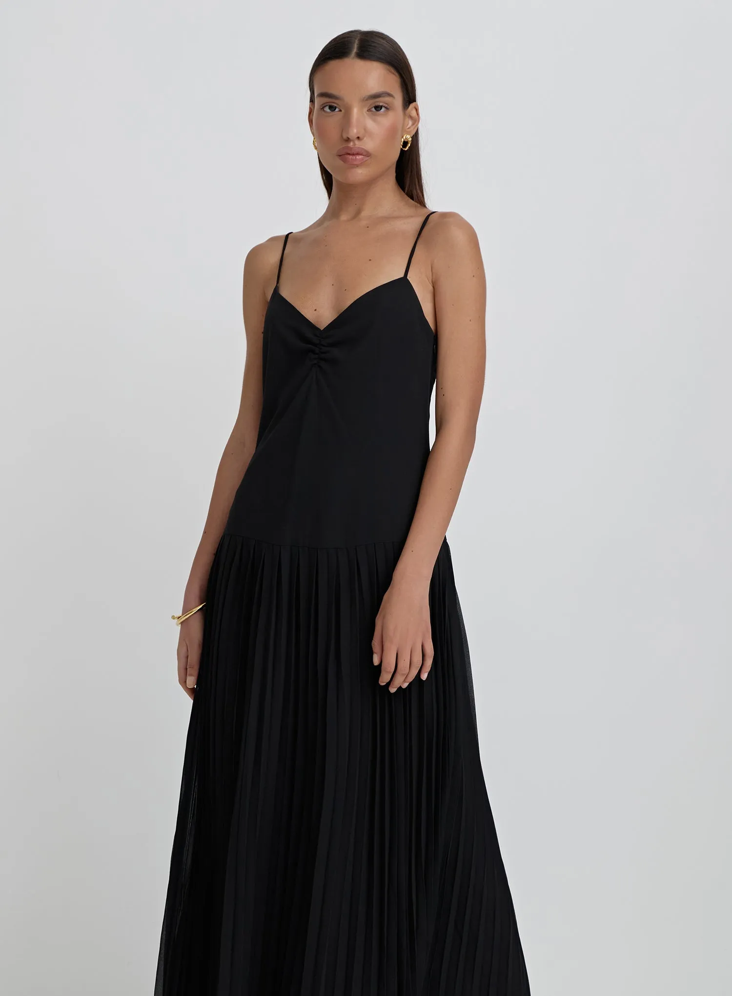 Black Pleated Cami Maxi Dress- Klara