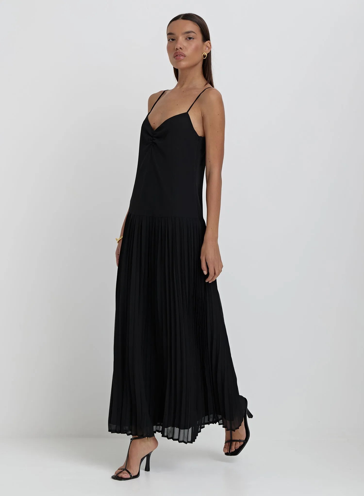 Black Pleated Cami Maxi Dress- Klara