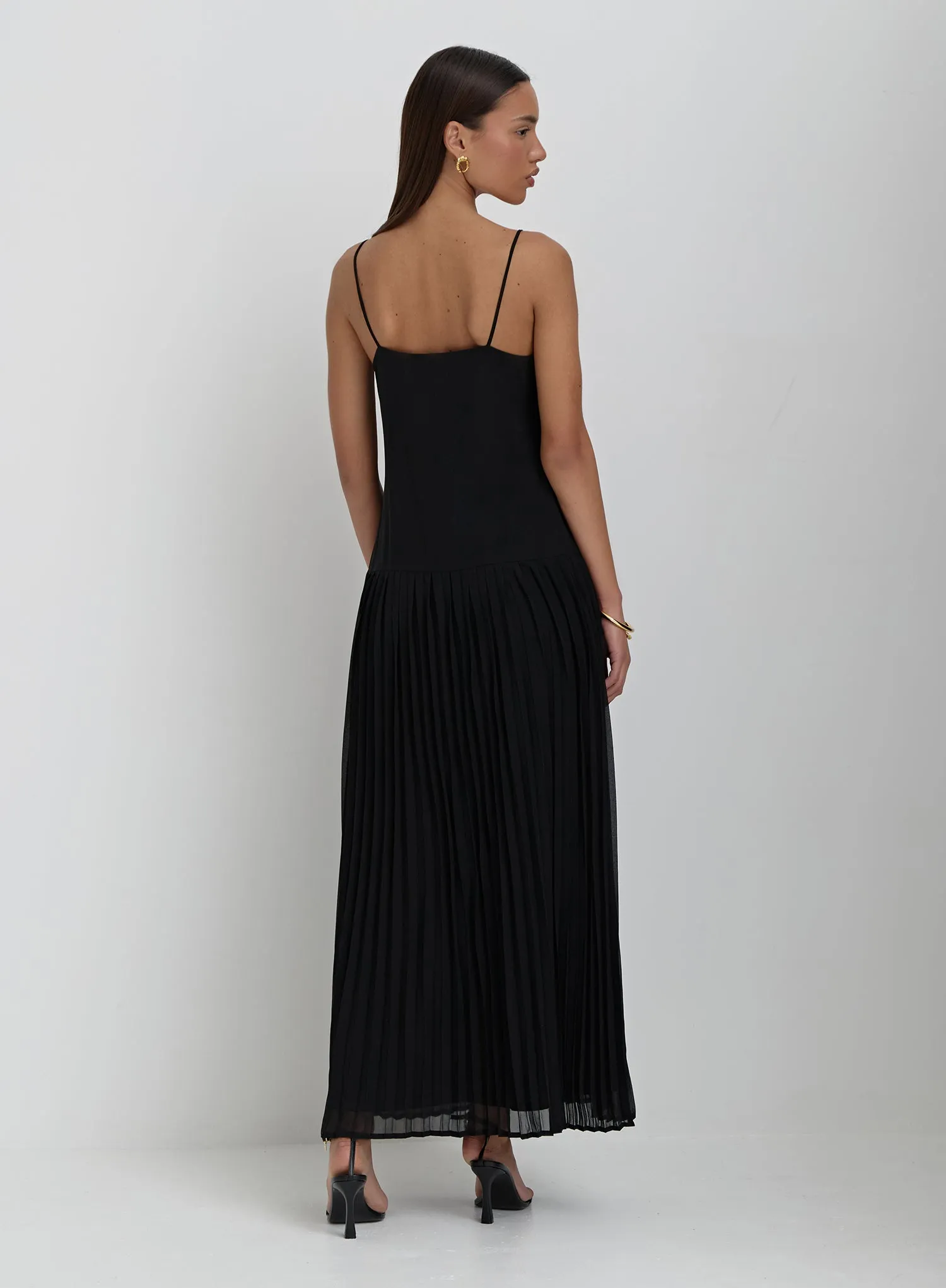 Black Pleated Cami Maxi Dress- Klara