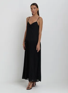 Black Pleated Cami Maxi Dress- Klara