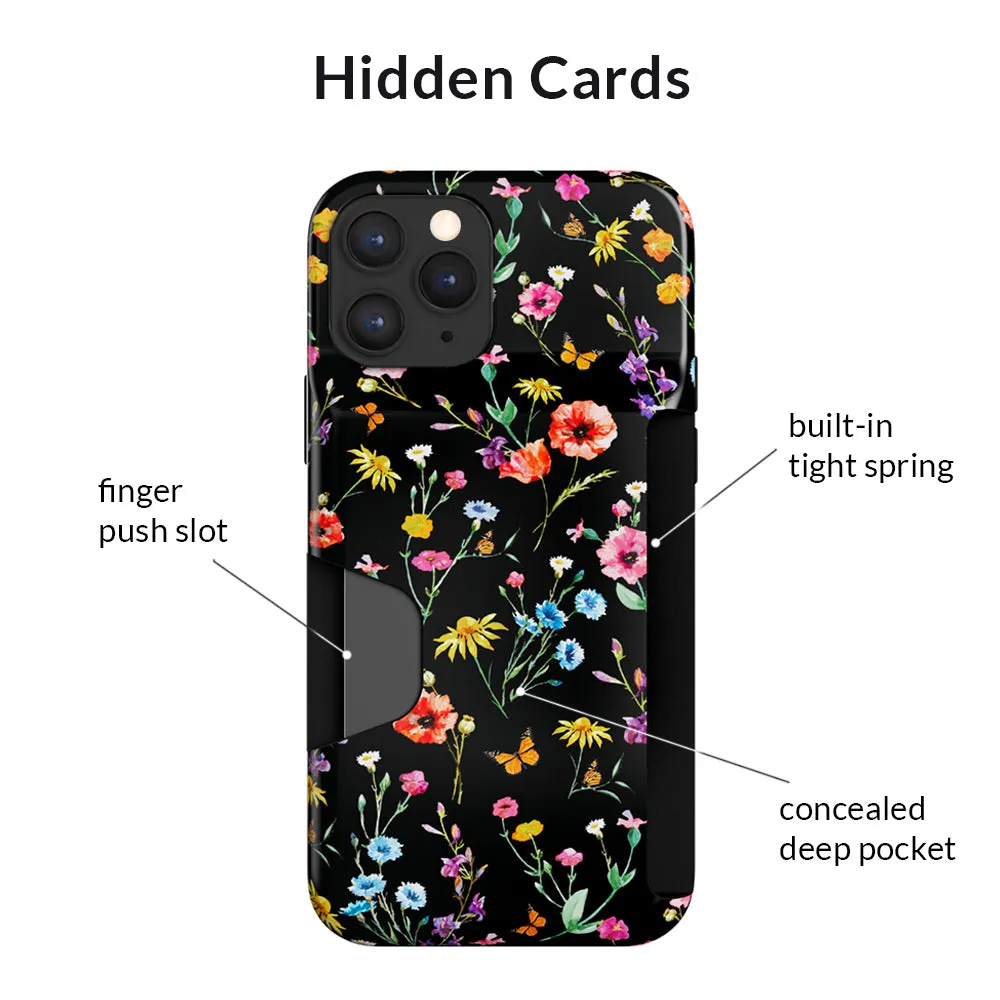 Black Wildflower iPhone Wallet Case