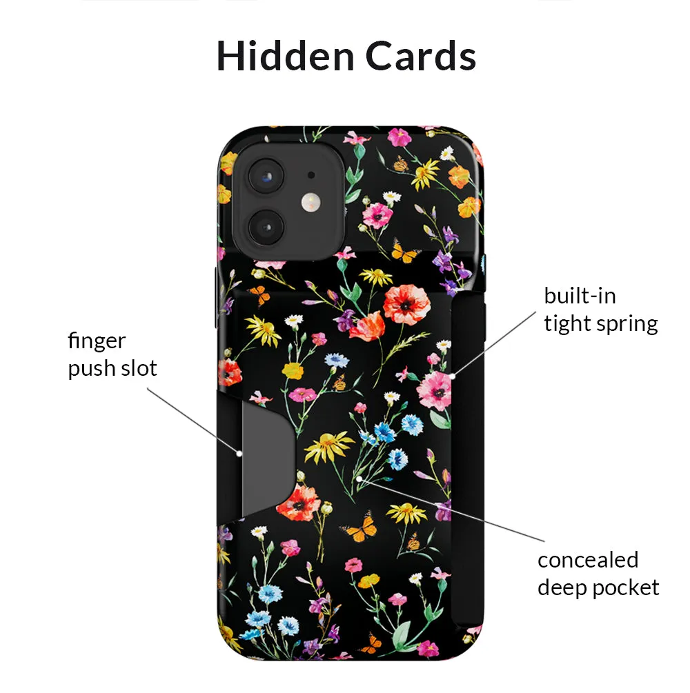 Black Wildflower iPhone Wallet Case