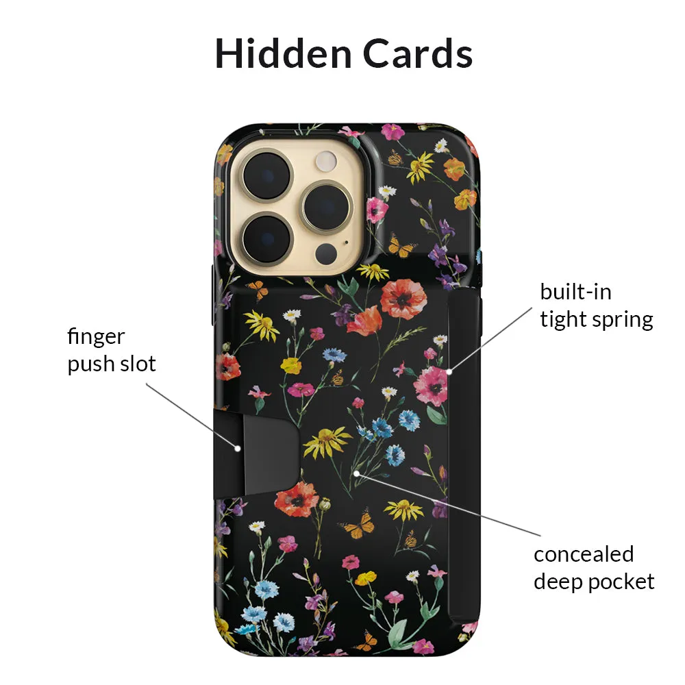 Black Wildflower iPhone Wallet Case