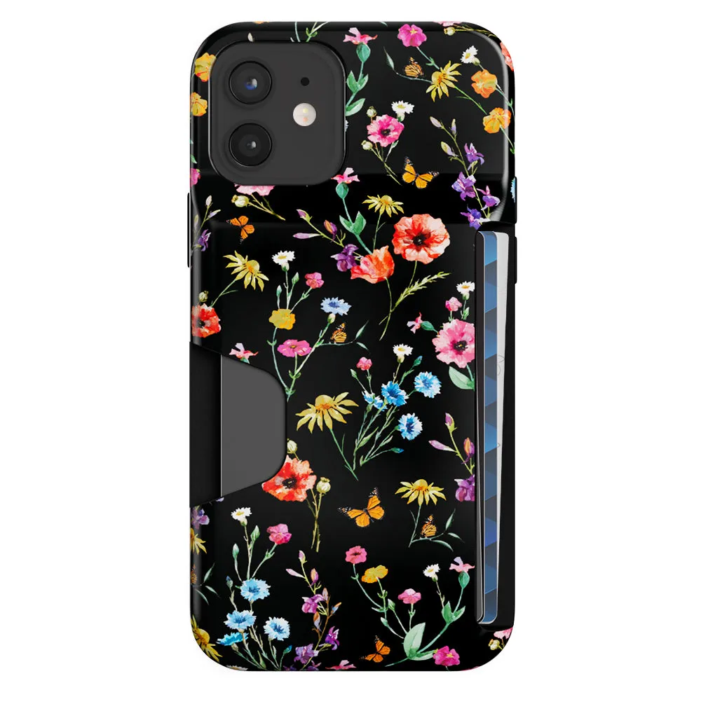 Black Wildflower iPhone Wallet Case