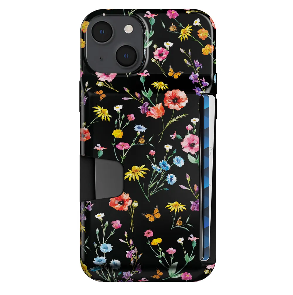 Black Wildflower iPhone Wallet Case