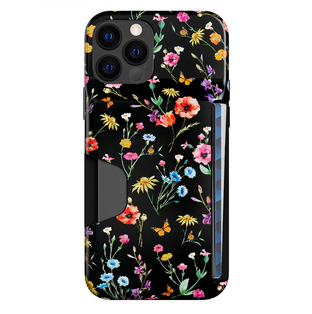 Black Wildflower iPhone Wallet Case