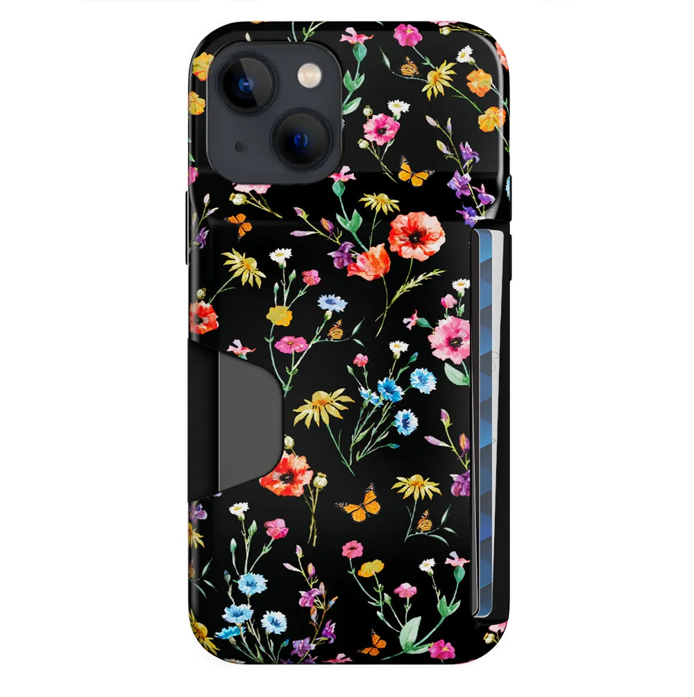 Black Wildflower iPhone Wallet Case