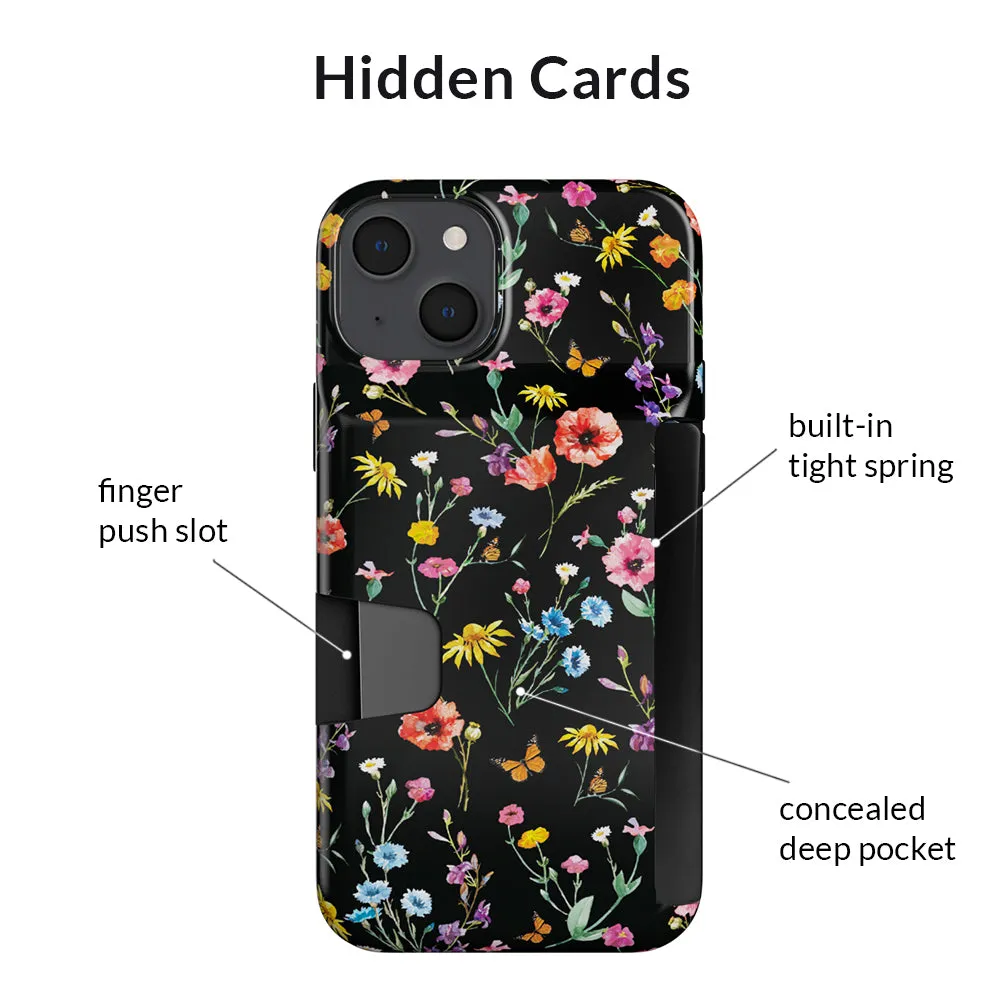 Black Wildflower iPhone Wallet Case