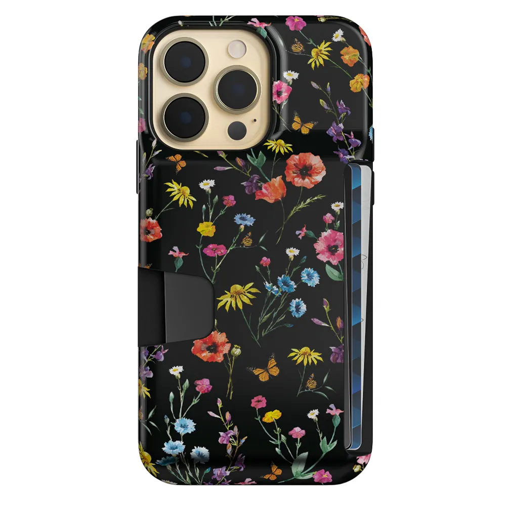 Black Wildflower iPhone Wallet Case