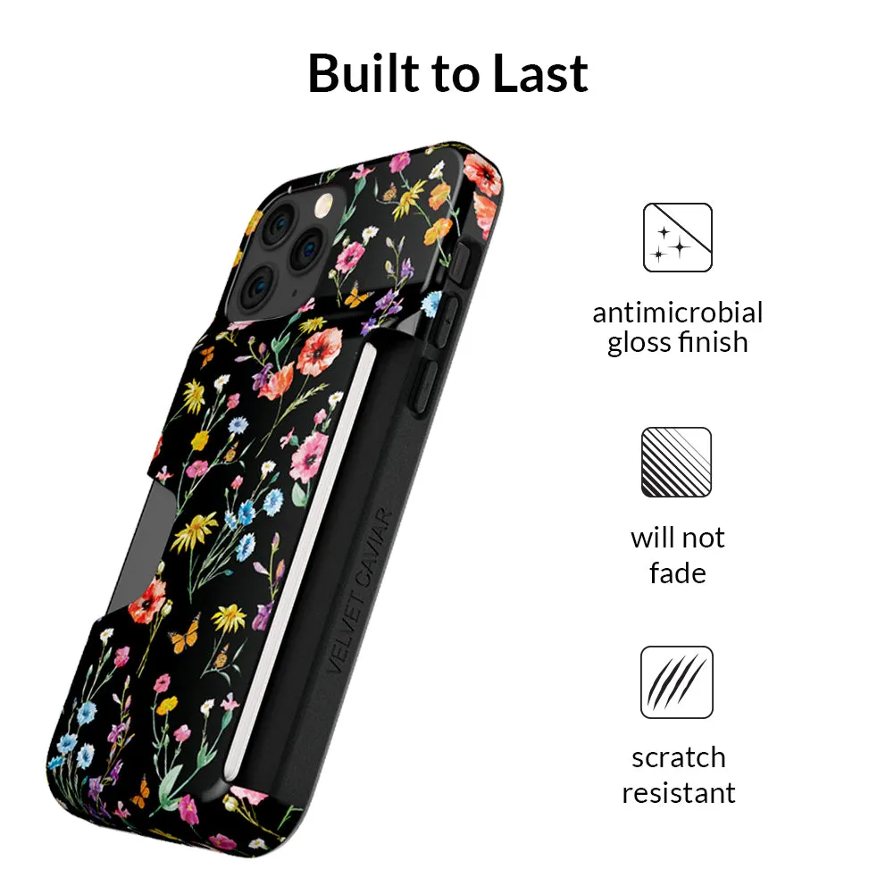 Black Wildflower iPhone Wallet Case