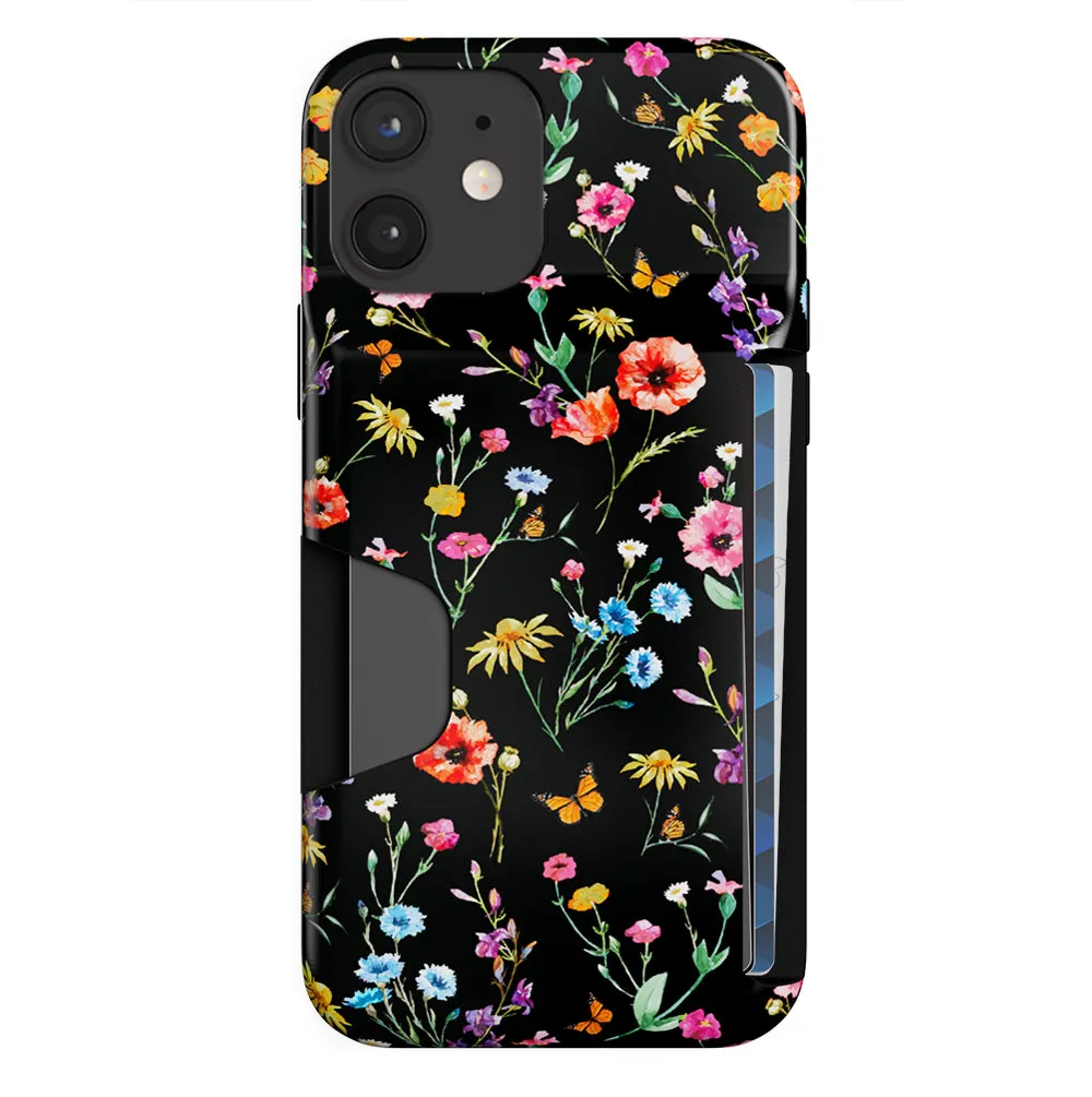 Black Wildflower iPhone Wallet Case