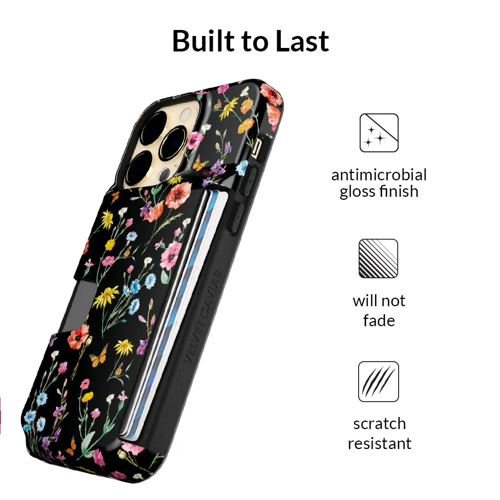 Black Wildflower iPhone Wallet Case